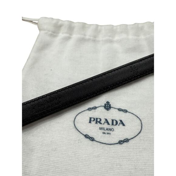 Prada Saffiano Womens Thin Plaque Logo Triangle Belt Black Leather 90 - Picture 5 of 6